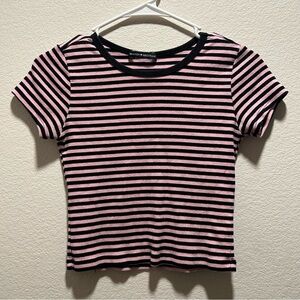 brandy melville pink and black striped baby tee